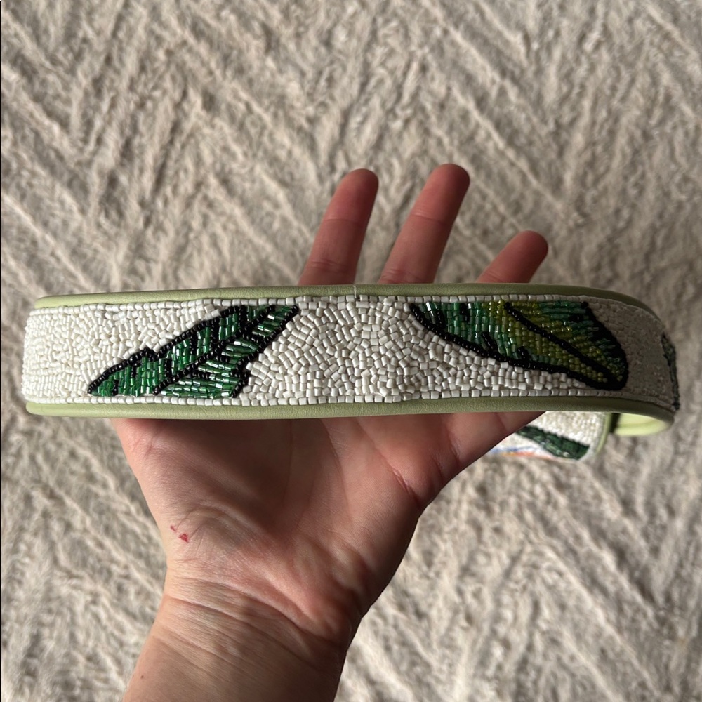 STAUD White Beaded Shoulder Bag with Green Leaves and Orange Floral Accents - Picture 5 of 9